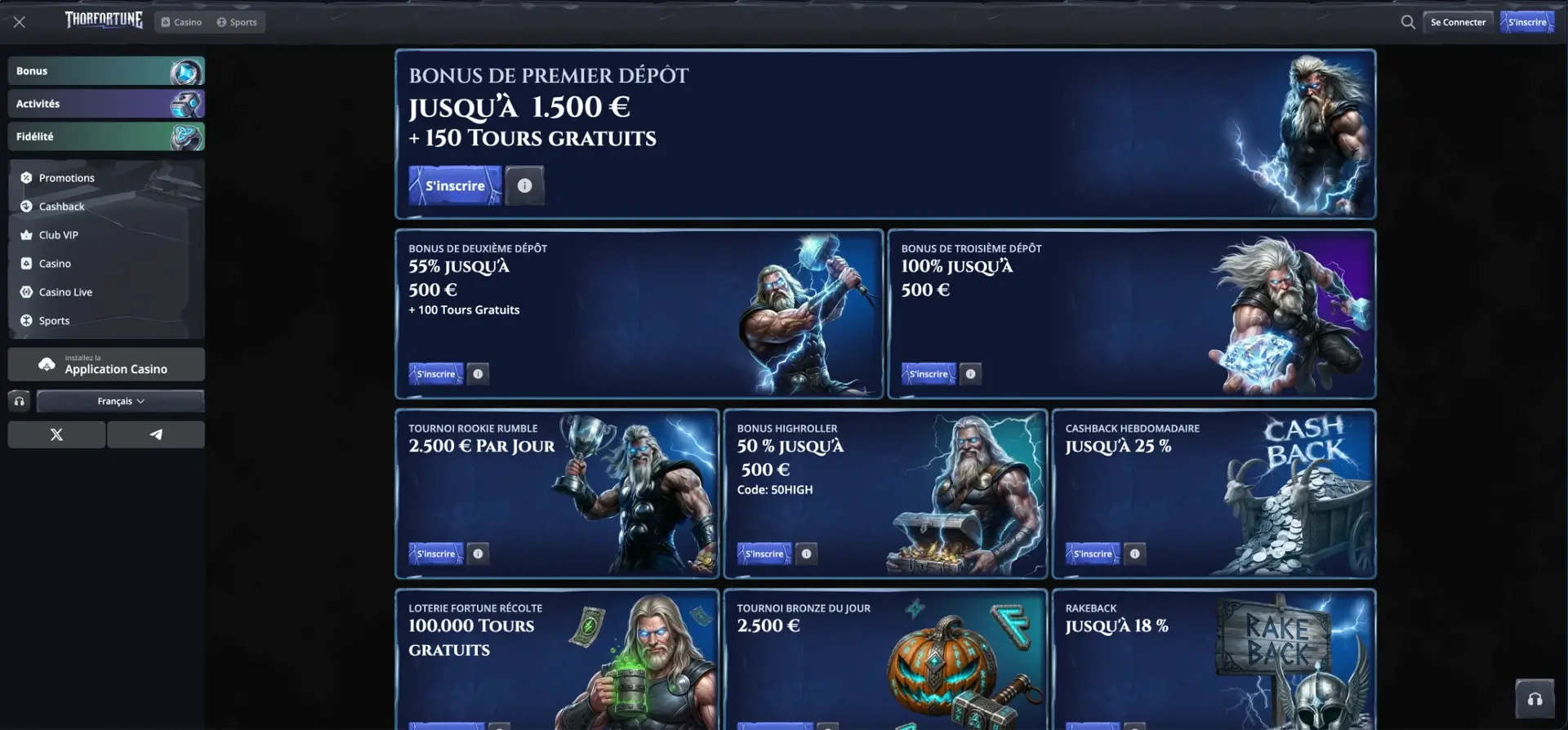 Thor Fortune bonus - interface de Thor Fortune