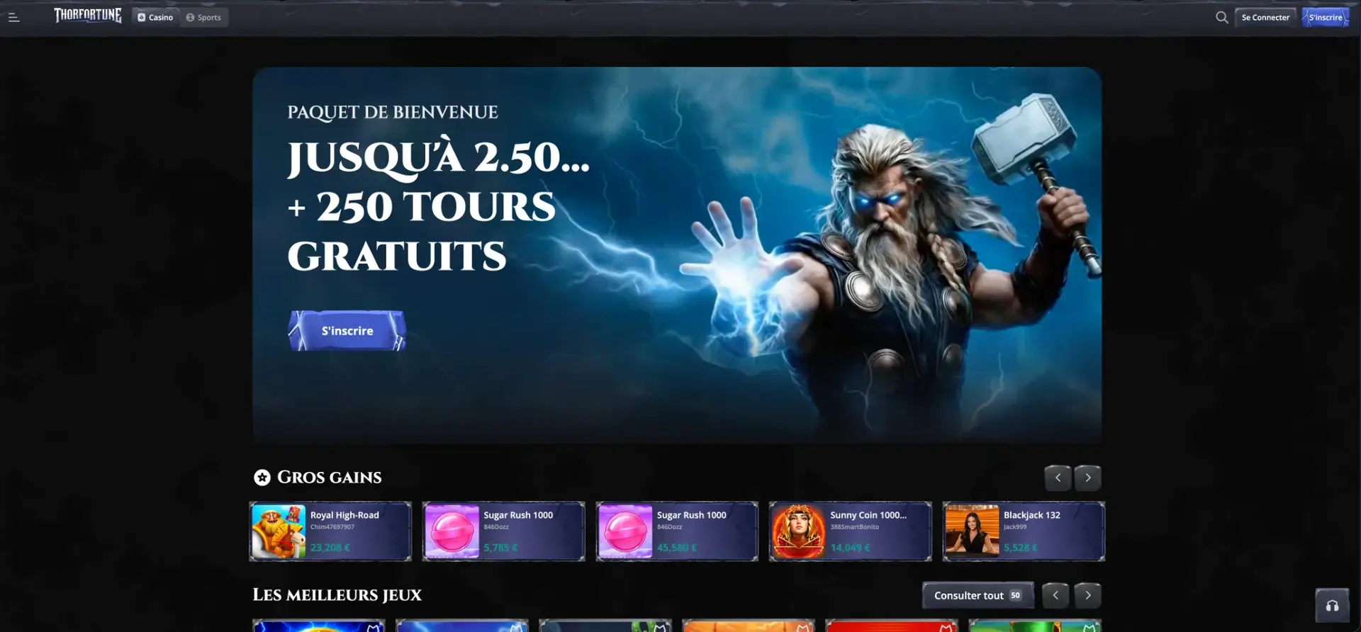 Thor Fortune - interface de Thor Fortune