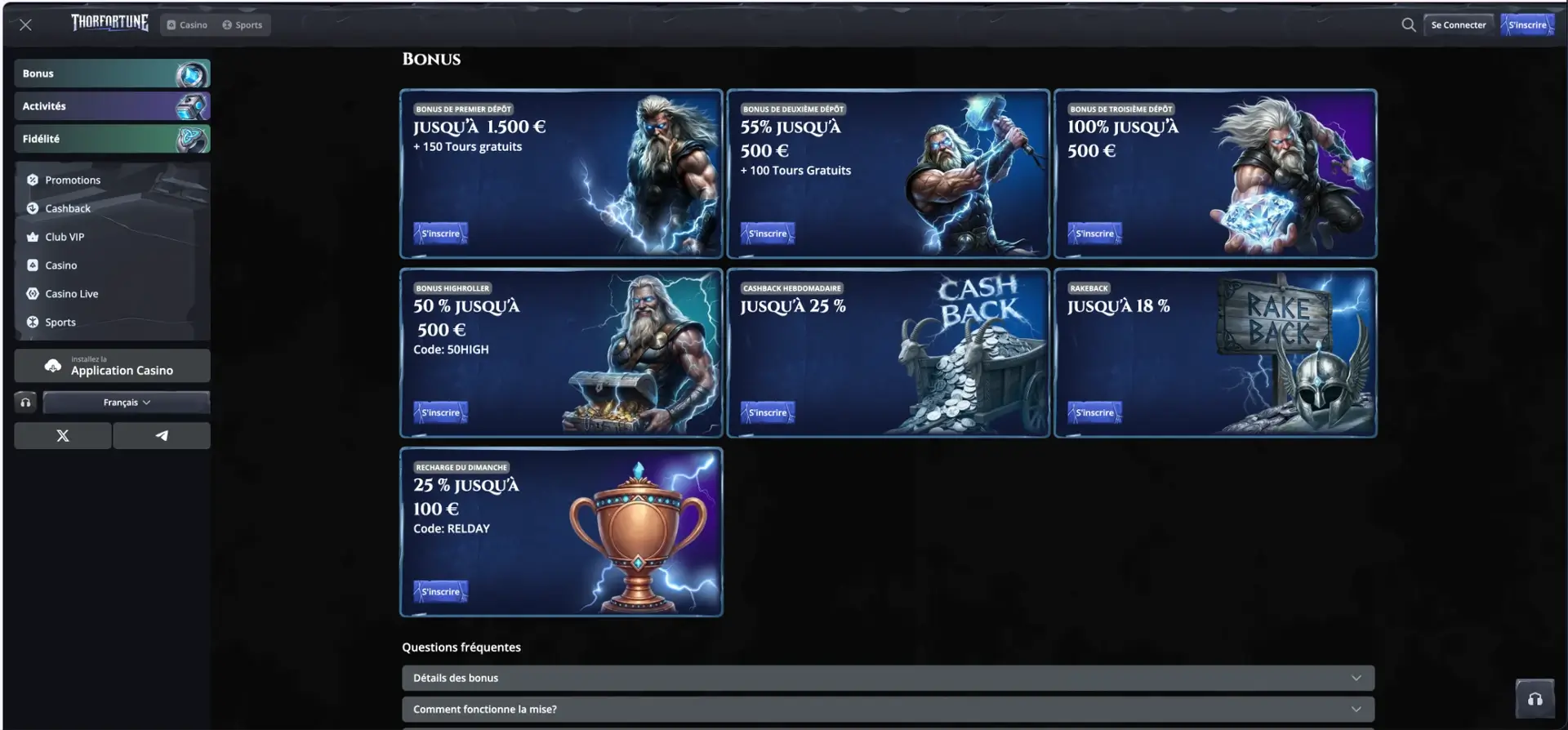 Thor Fortune bonus sans dépôt - interface de Thor Fortune
