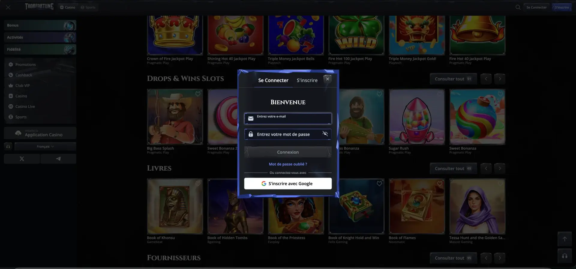 Thor Fortune connexion - interface de Thor Fortune