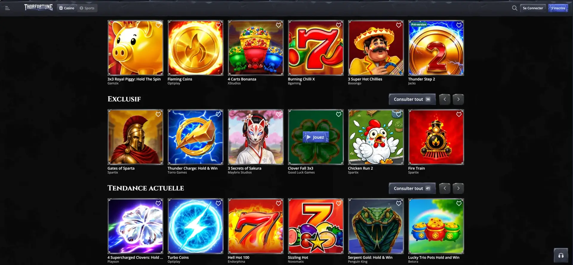 Jeux exclusifs et tendances du casino Thor Fortune