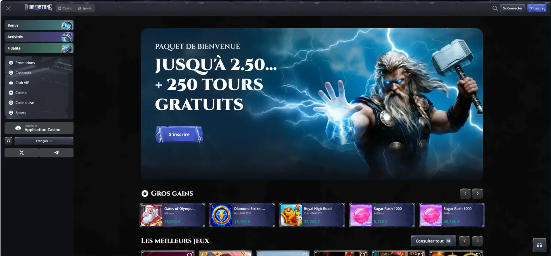Thor Fortune avis - interface de Thor Fortune