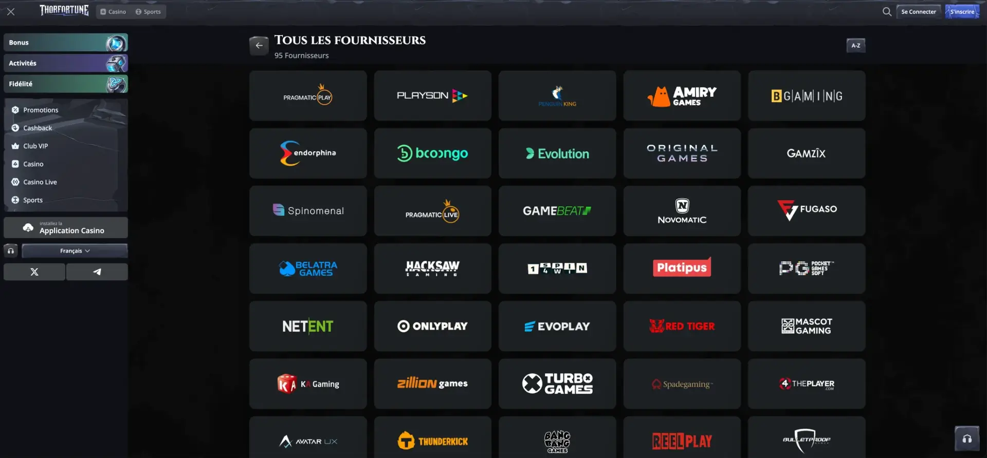 Fournisseurs de jeux disponibles chez Thor Fortune
